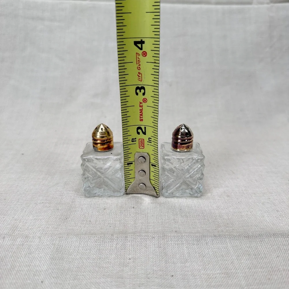 Vintage Mini Glass Salt and Pepper Shakers Japan Cut Glass Petite Table Decor